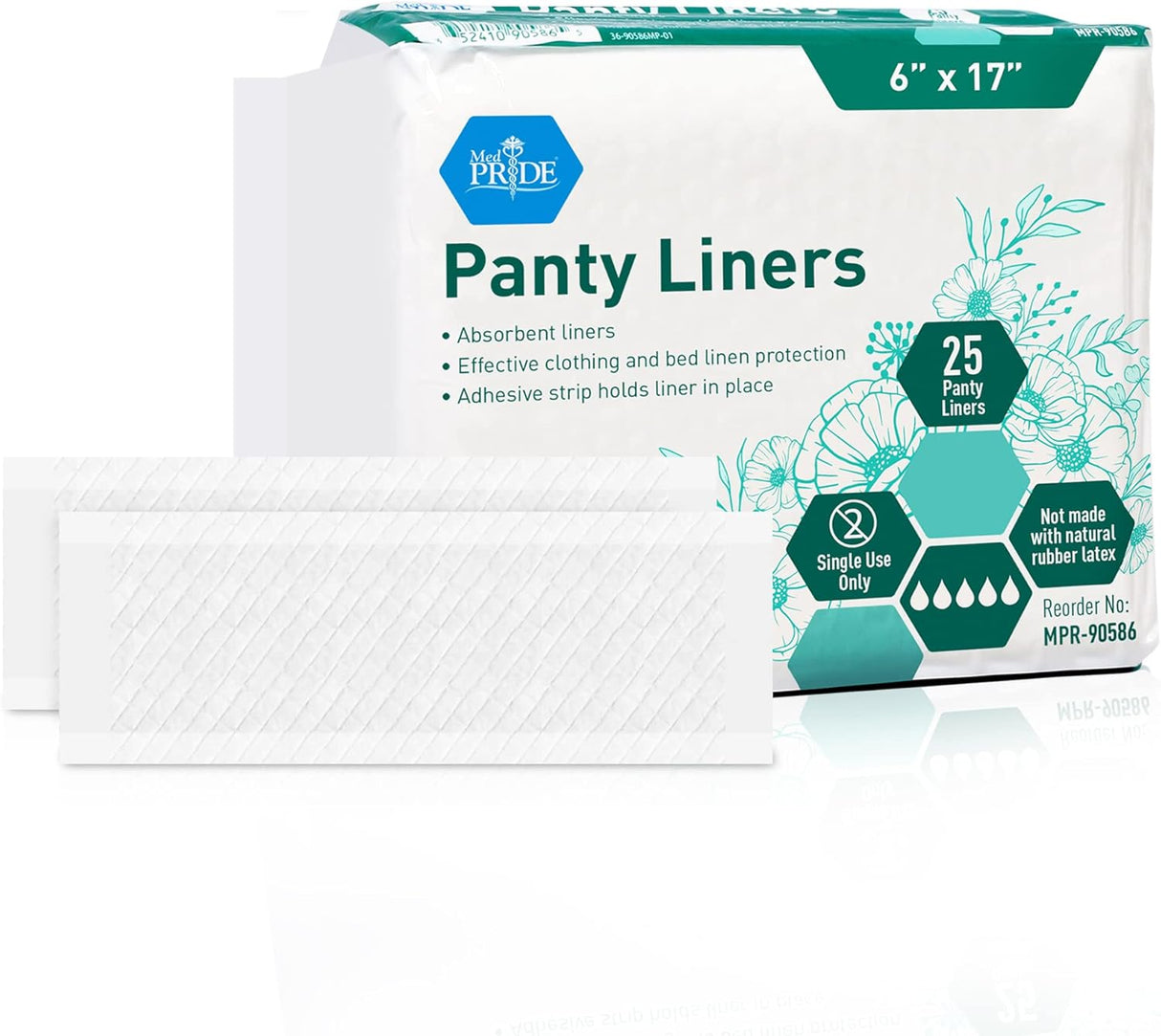 MedPride Premium Ultra Absorbent Panty Liners - 18 gram, 6" x 17" - 10 Pack of 25 (250 Count)