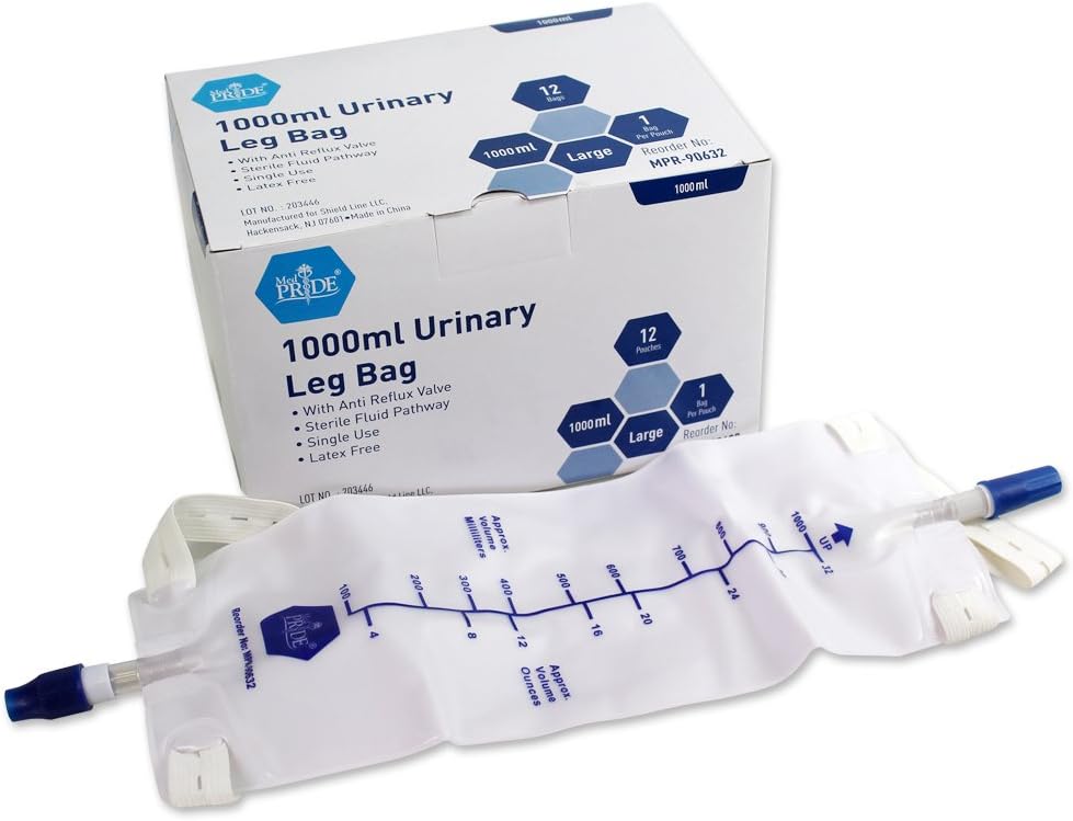 MedPride Urinary Drainage Bags, 1000ml, Large Sterile - 12/box, Case of 4 (48 count)