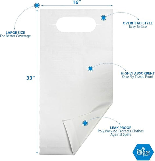 MedPride Disposable Adult Bibs, Over the Head, 16"W x 33"L - 300 Counts