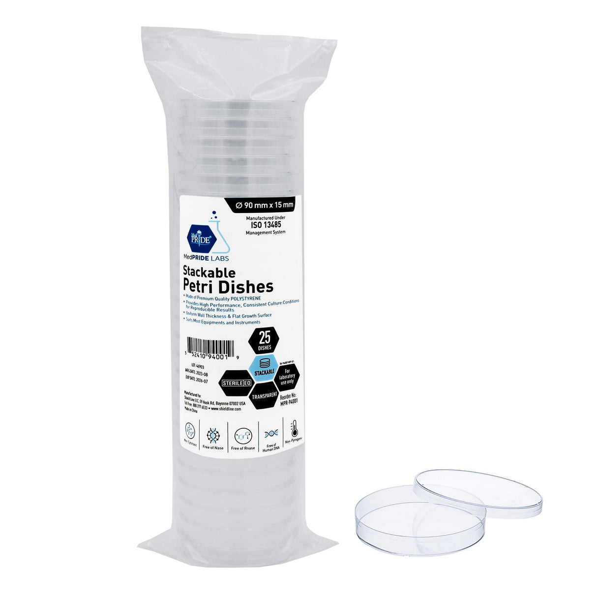 MedPride Stackable Petri Dishes with Lids, Sterile 90mmx15mm - 20 Pack of 25 (500 Count)