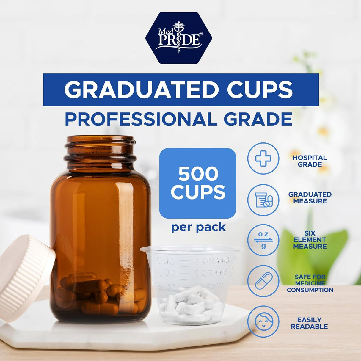 MedPride Medicine Cups Transparent Graduated 1oz. - 5 Sleeves, Bag of 100 (Total of 5000)