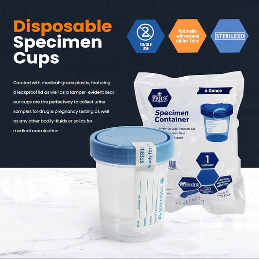 MedPride Disposable Specimen Containers Sterile - 4oz. Individually Pack / Case of 100