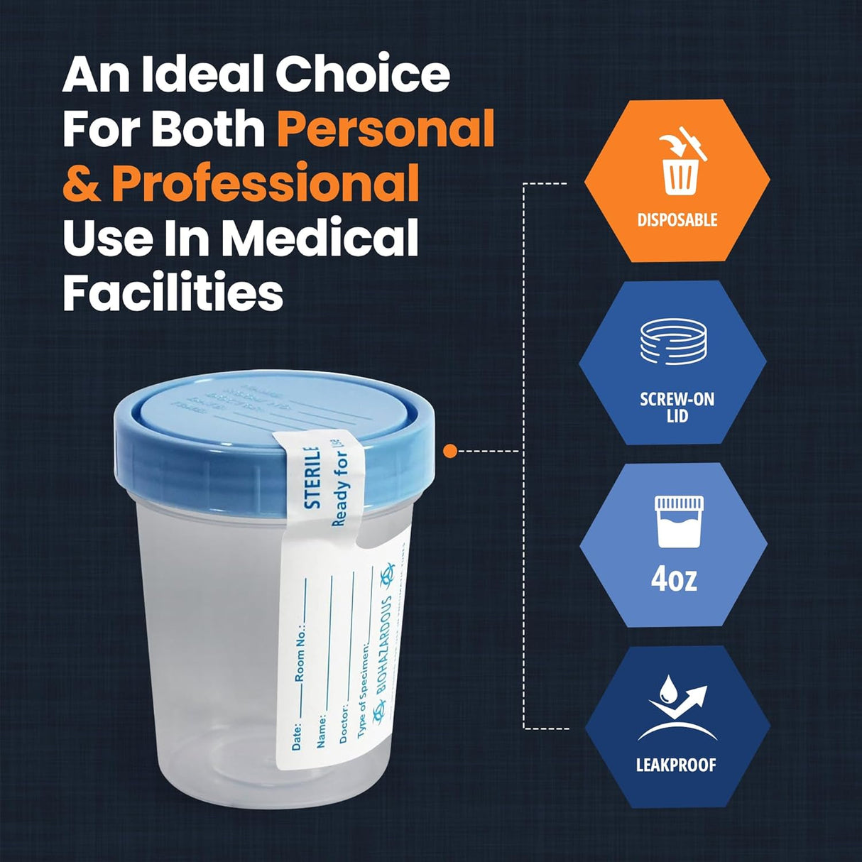 MedPride Disposable Specimen Containers Sterile - 4oz. Individually Pack / Case of 100