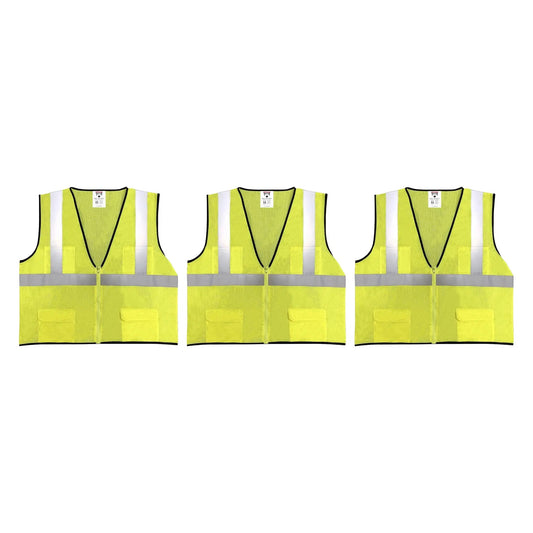 Safety Main 05EAMYZ Economy Vest, Class 2, All Mesh, Hi-Vis Yellow, Pack of 3