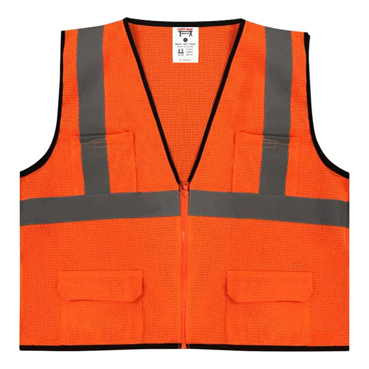 Safety Main 05EAMO Economy Vest, Class 2, All Mesh, Hi-Vis Orange, Pack of 5