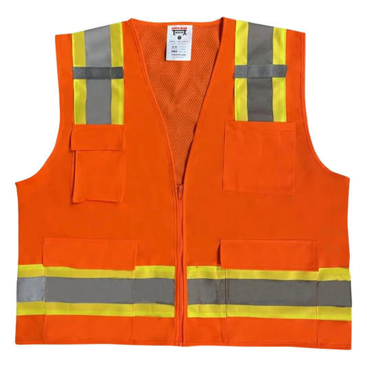 Safety Main 05TTSOZ Surveyor Vest, Class 2, Solid Front, Mesh Back, Hi-Vis Orange, Pack of 3