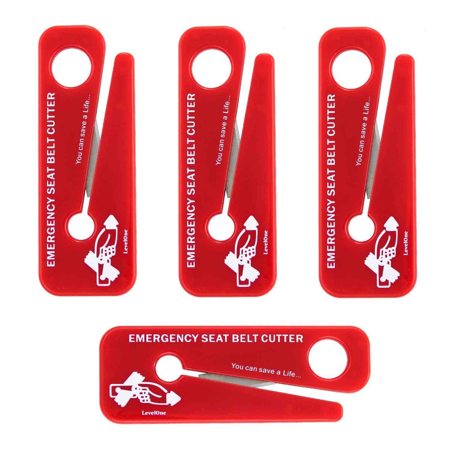 LINE2design Emergency Seat Belt Cutters Rescue Lifesaver, EMS Tools - Red 4-Pack
