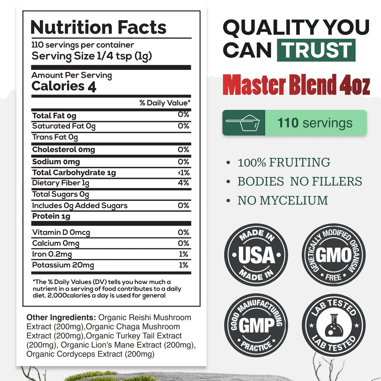 Master Mushrooms Blend, 110 servings – Immune Boosting Adaptogenic Mushrooms
