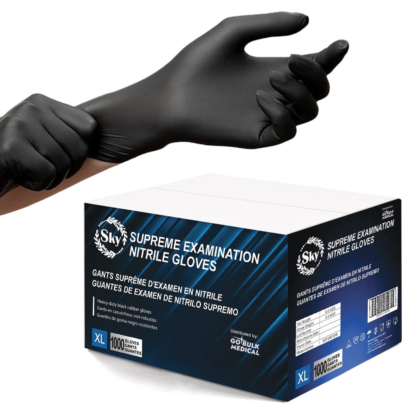 Sky Black Nitrile Exam Gloves - Case of 1000, 5 mil Thick, Powder-Free, Non-Sterile, Heavy Duty Disposable Gloves