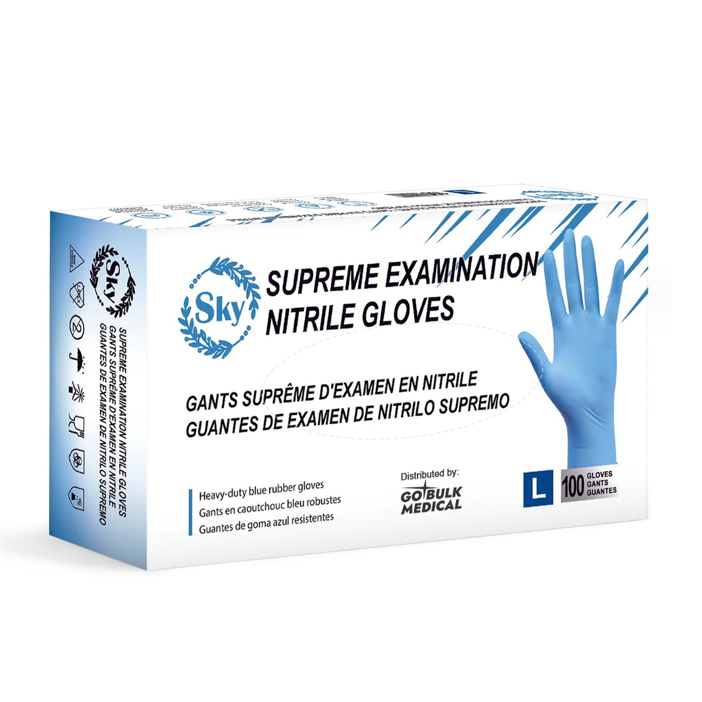Sky Pallet Nitrile Exam Gloves of 100 Cases(100,000 Gloves) 4 mil Thick Powder-Free Heavy Duty Disposable Blue Gloves