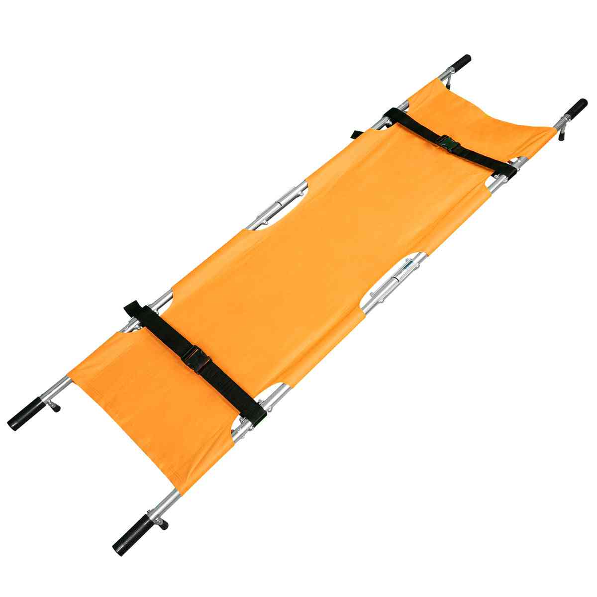 LINE2design EMS Portable Stretcher Emergency Foldaway Medical Flat Four Steel Bars Stretchers with Grip Handles & Zippered Carrying Case - Orange