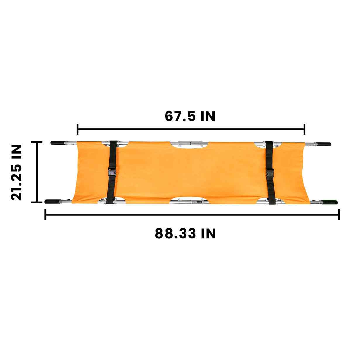 LINE2design EMS Portable Stretcher Emergency Foldaway Medical Flat Four Steel Bars Stretchers with Grip Handles & Zippered Carrying Case - Orange
