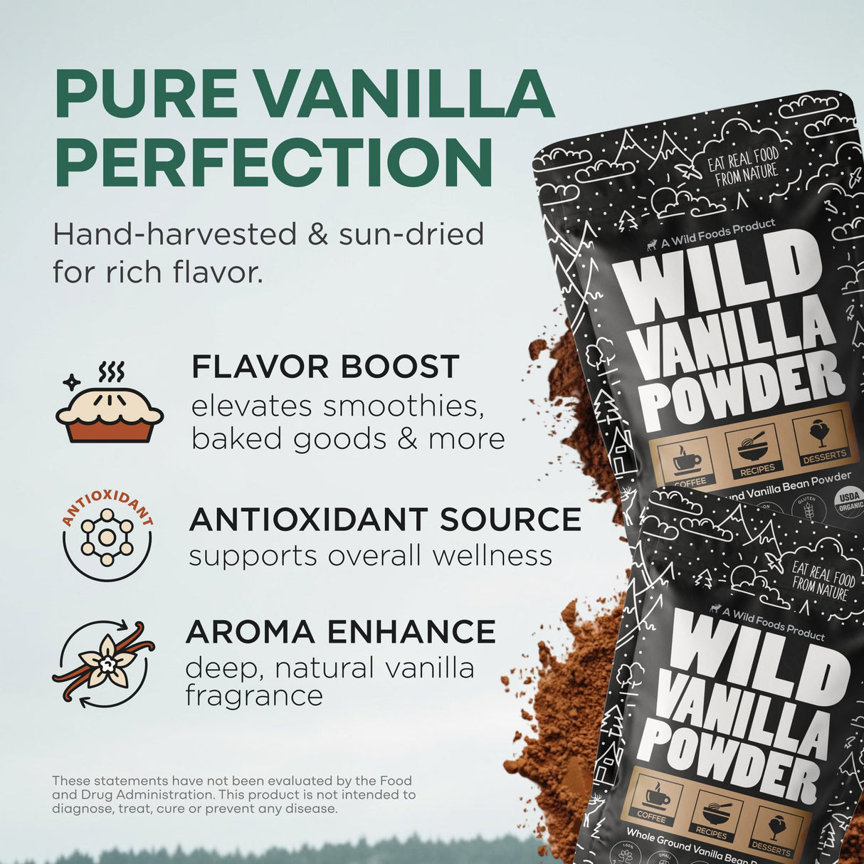 Vanilla Powder, 28 servings - Organic Ground Whole Vanilla Beans