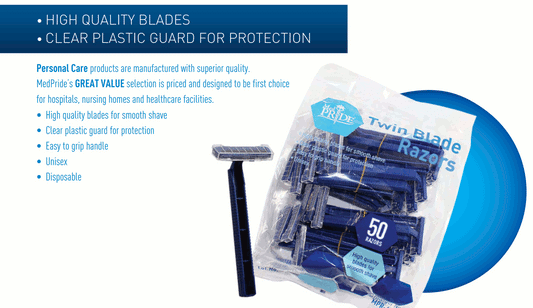 MedPride Twin Blade Razors - 50/pack, Case of 6 (300 count)