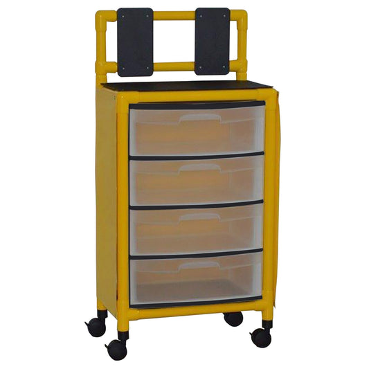 MJM International Y4U4D-ISO Yellow universal isolation cart with 4 slide out drawers, top writing shelf and mounted platform for glove box, internal drawer size: 19.125" W x 14" D x 6.5" H