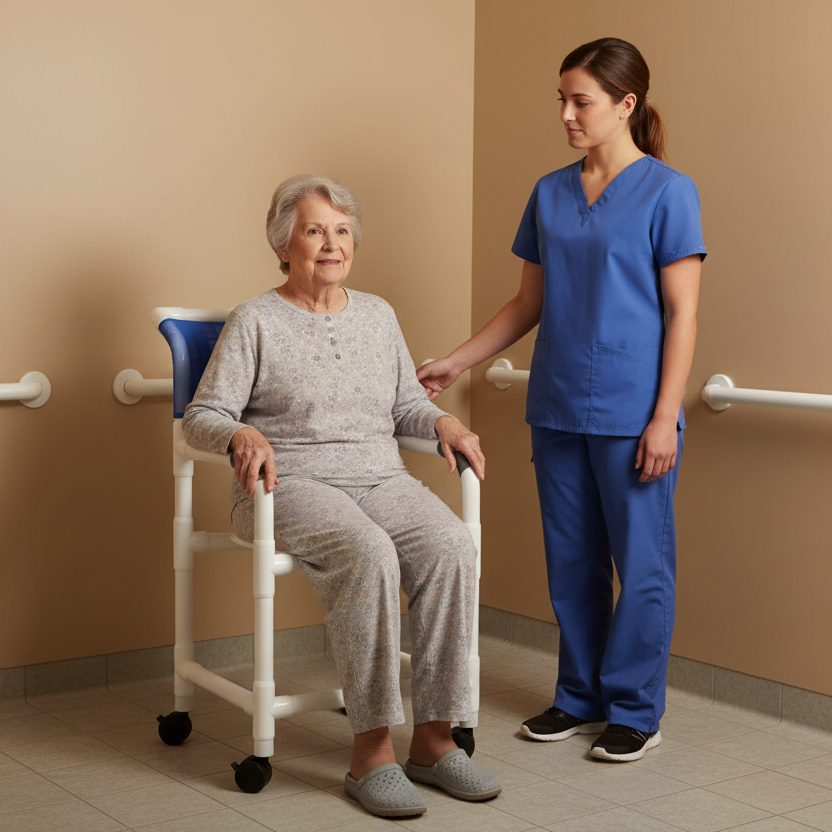 MJM International 118-3TW PVC Shower Chair with Fixed Arms – 18" Internal Seat 300 lbs. Capacity