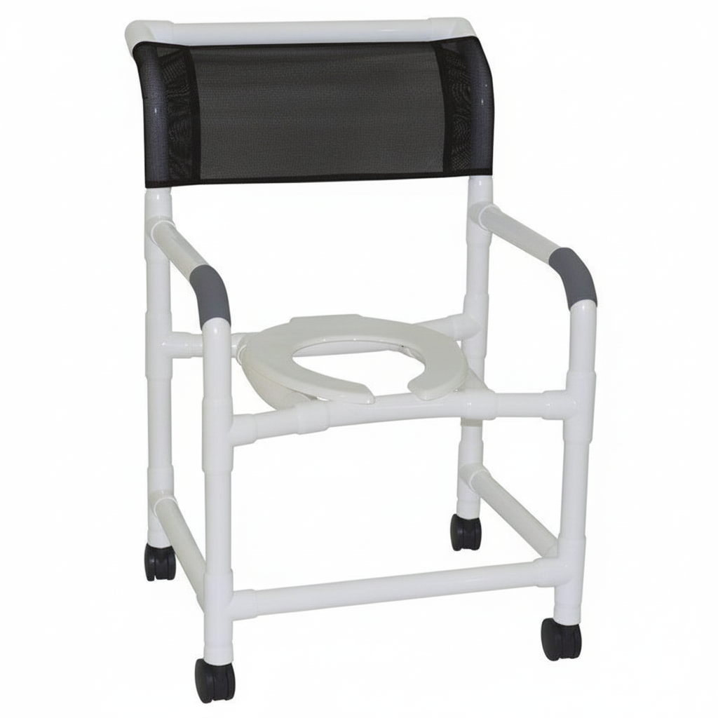 MJM International 122-3TW Wide Shower Chair 22" Internal Width, Open Front Seat, 3" Twin Casters, 375 Lbs Weight Capacity