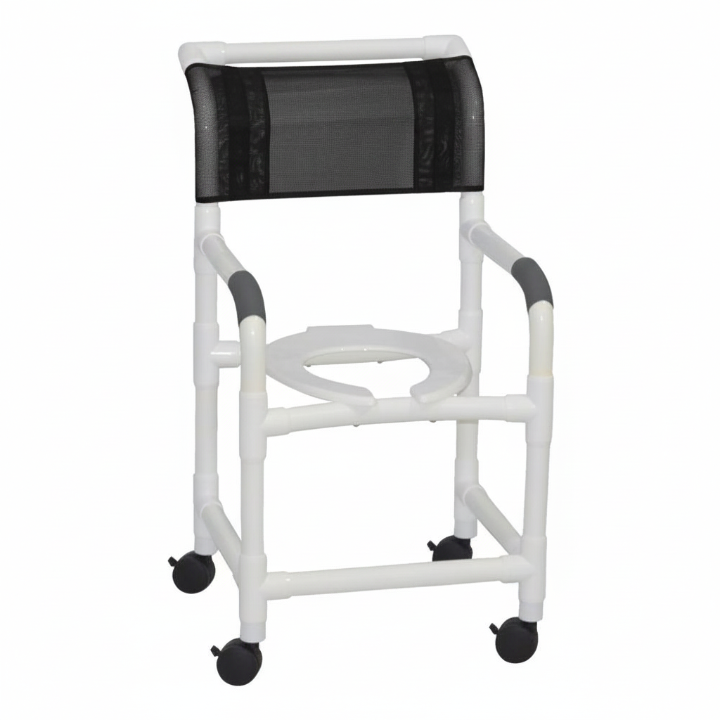 MJM International 118-3TW PVC Shower Chair with Fixed Arms – 18" Internal Seat 300 lbs. Capacity