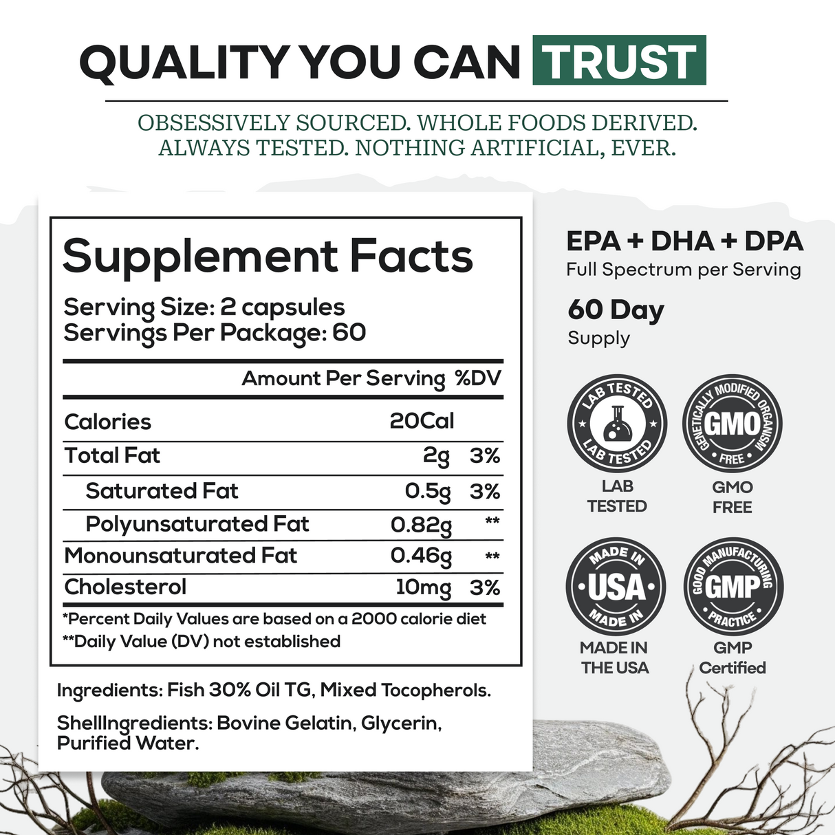 Wild Fish Oil Capsules, Omega-3 Blend, Sustainable, Pure, Third-Party Tested
