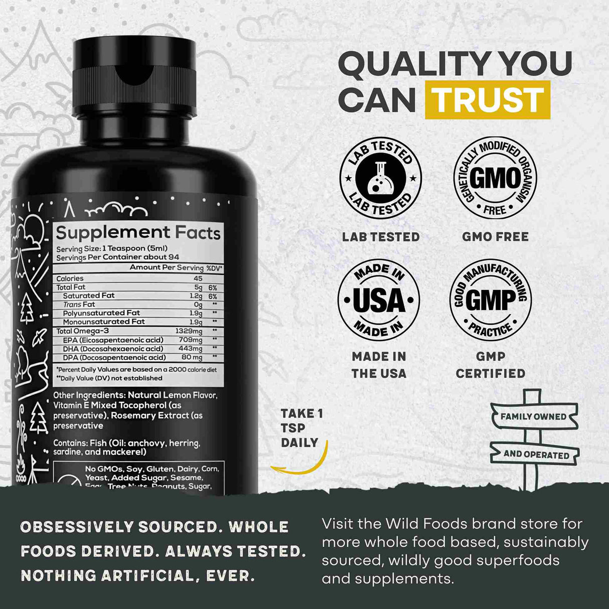 Fish Oil Liquid, 94 servings - Omega-3 DHA, EPA, DPA