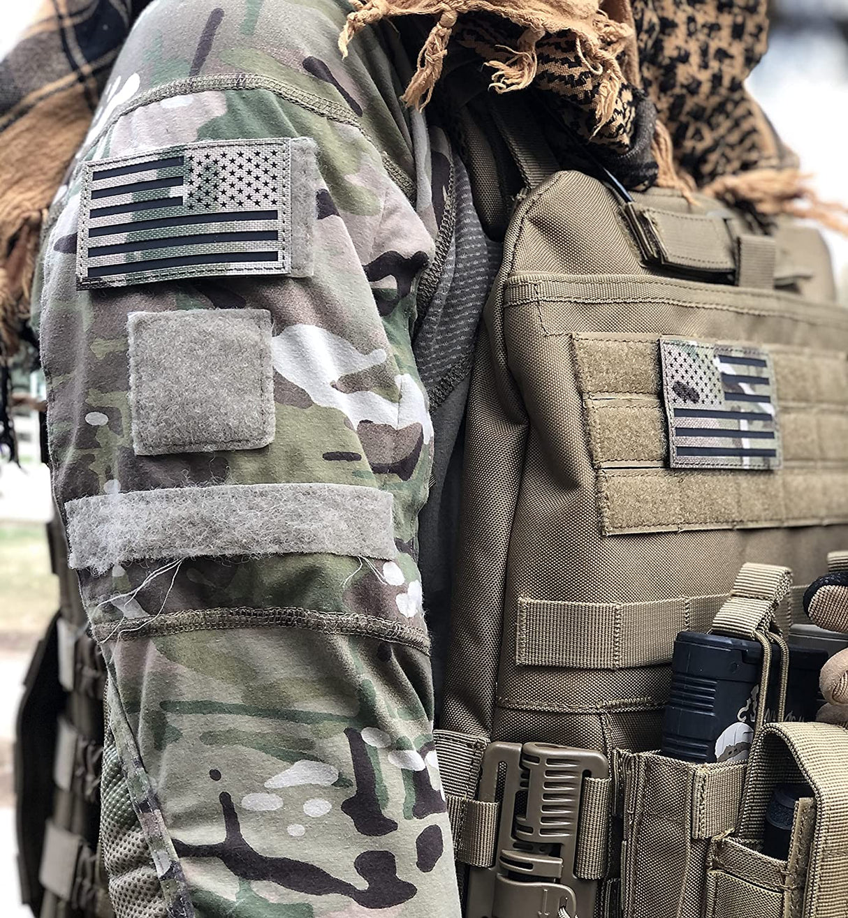 (PAIR of TWO) Reflective 3D US Flag Patch with Hook and Loop