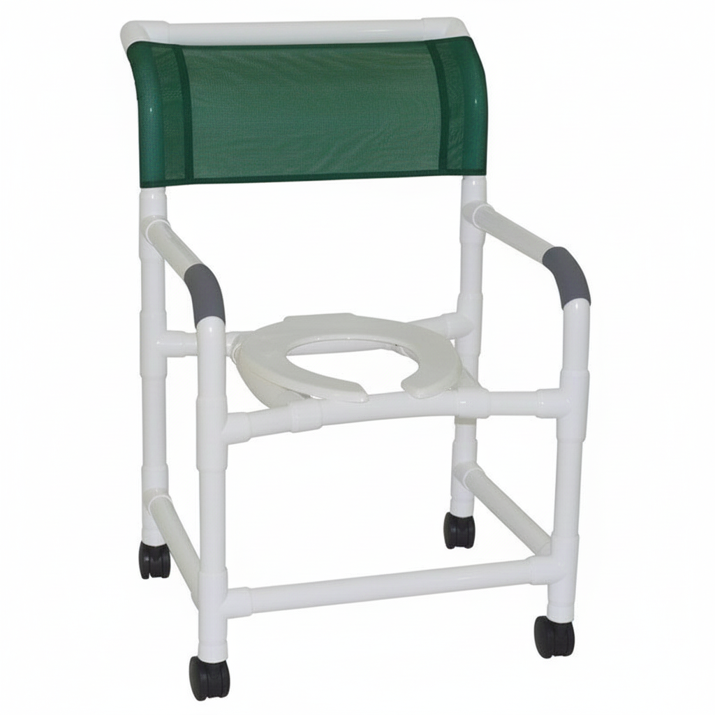 MJM International 122-3TW Wide Shower Chair 22" Internal Width, Open Front Seat, 3" Twin Casters, 375 Lbs Weight Capacity