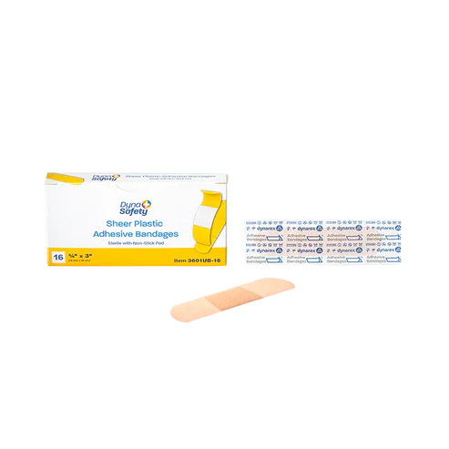 Dynarex Sheer Plastic Adhesive Bandages Sterile, 3/4" x 3" - 16ea/bx, 100bxs/cs (1600 Count)