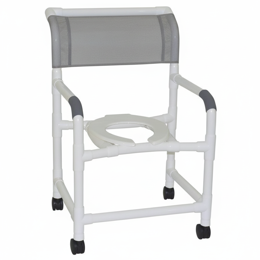 MJM International 122-3TW Wide Shower Chair 22" Internal Width, Open Front Seat, 3" Twin Casters, 375 Lbs Weight Capacity