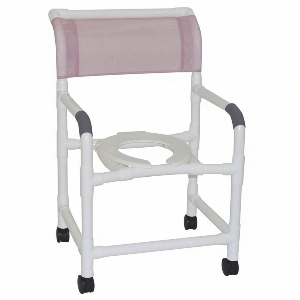 MJM International 122-3TW Wide Shower Chair 22" Internal Width, Open Front Seat, 3" Twin Casters, 375 Lbs Weight Capacity