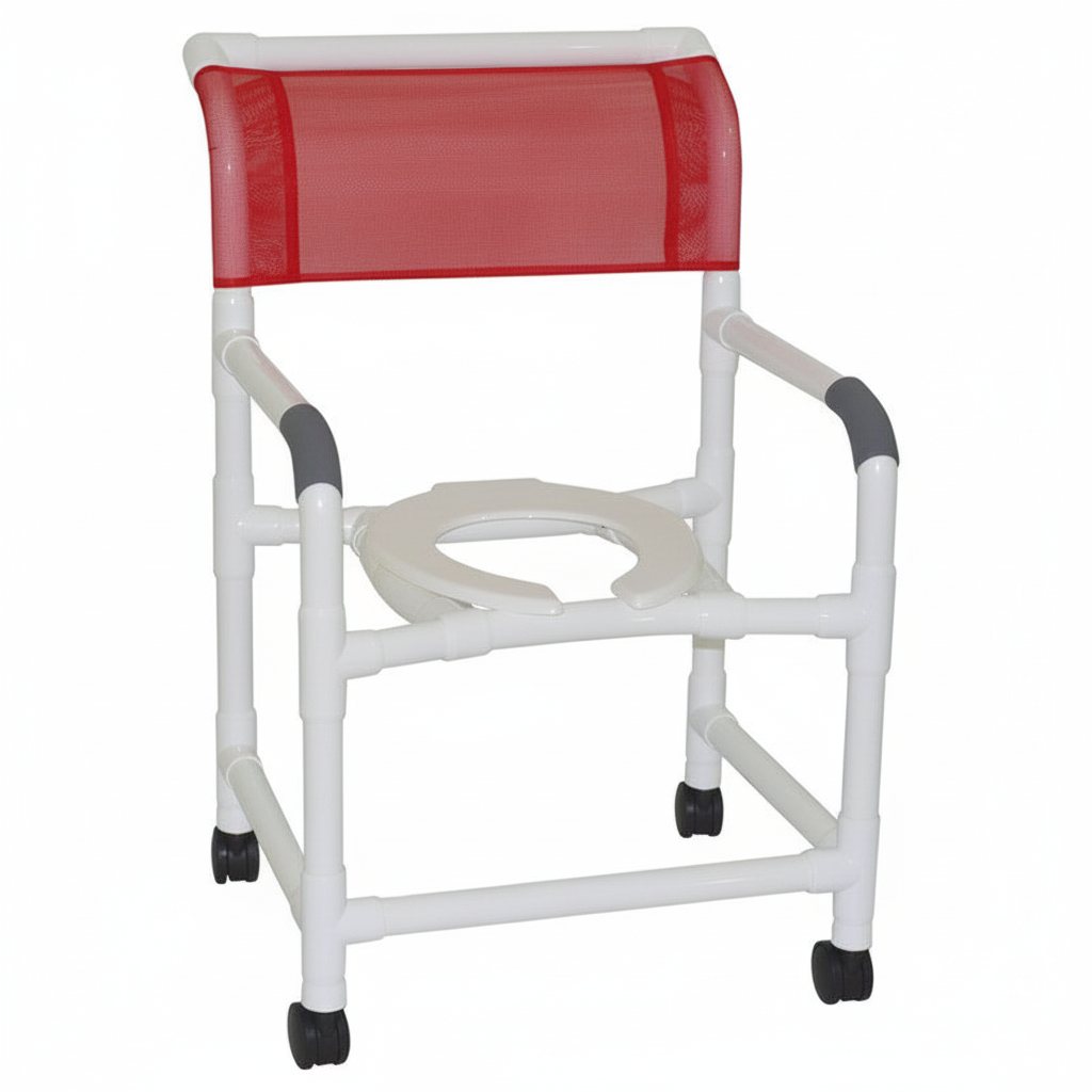 MJM International 122-3TW Wide Shower Chair 22" Internal Width, Open Front Seat, 3" Twin Casters, 375 Lbs Weight Capacity