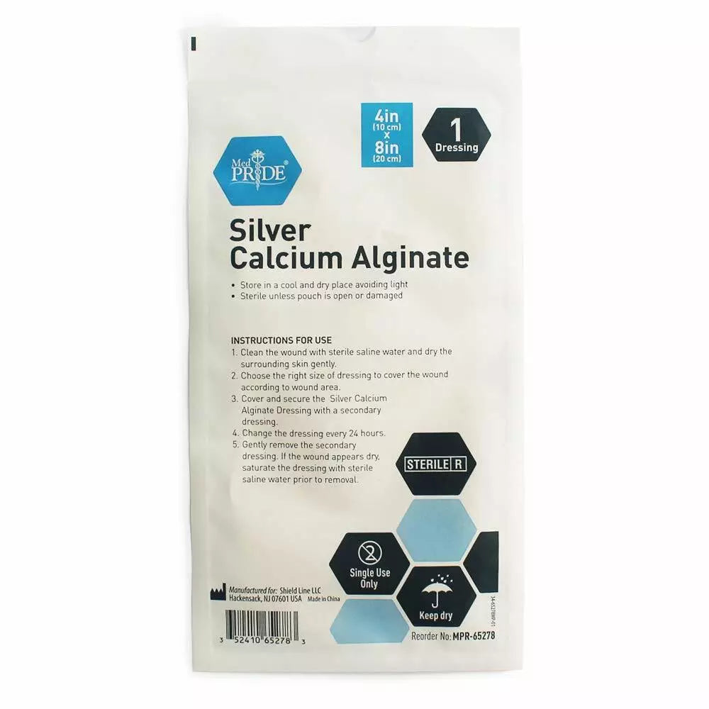 MedPride Silver Calcium Alginate Dressing, 4"x8" - 5/Box, Case of 10 (50 Count)