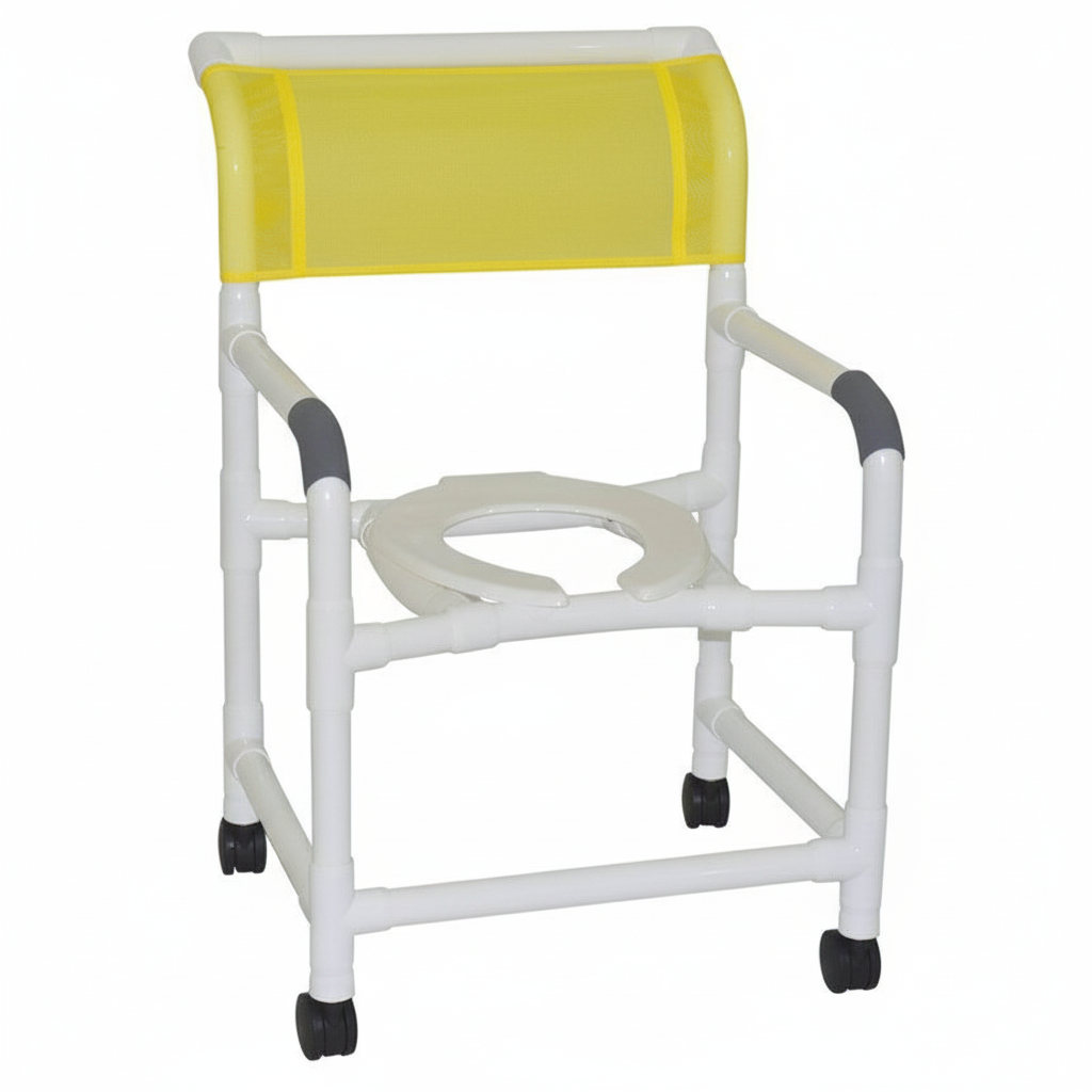 MJM International 122-3TW Wide Shower Chair 22" Internal Width, Open Front Seat, 3" Twin Casters, 375 Lbs Weight Capacity
