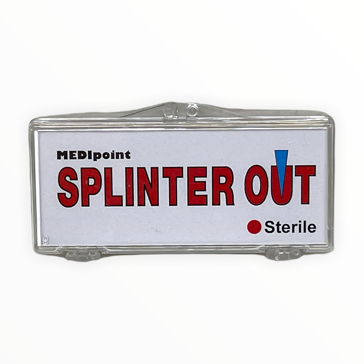 Packaging of Medipoint Splinter Out splinter remover instruments, labeled as sterile and designed for use in first aid and survival kits.