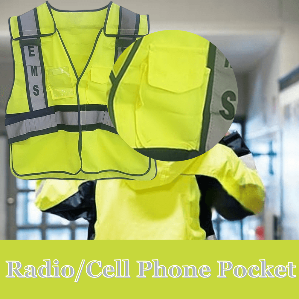 LINE2design EMS Safety Vest ANSI Polyester Fabric Yellow with Reflective Trim, Outlined in Navy