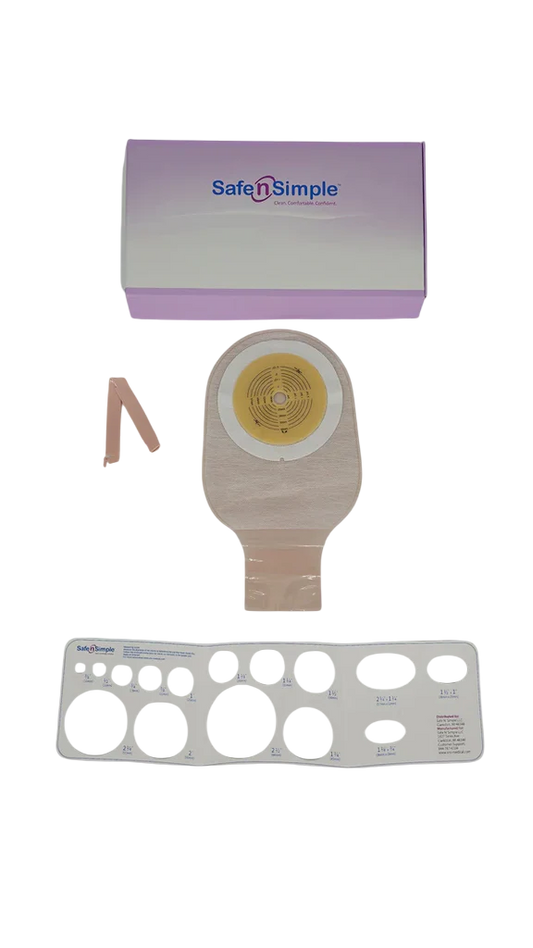 Safe N Simple 12″ Flat Cut-To-Fit Extended Wear Drainable 1-Piece Pouch with Filter & Tape Collar (80 Count)