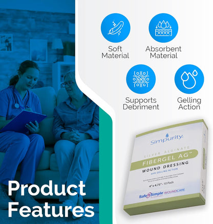 Safe N Simple Simpurity Silver Alginate Fibergel AG Wound Dressing (100 Count)