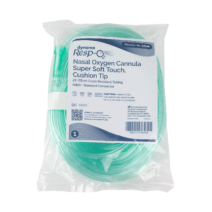 Dynarex Resp-O2 Nasal Oxygen Cannula, Super Soft Touch w/ Cushion Tips (25 Count)