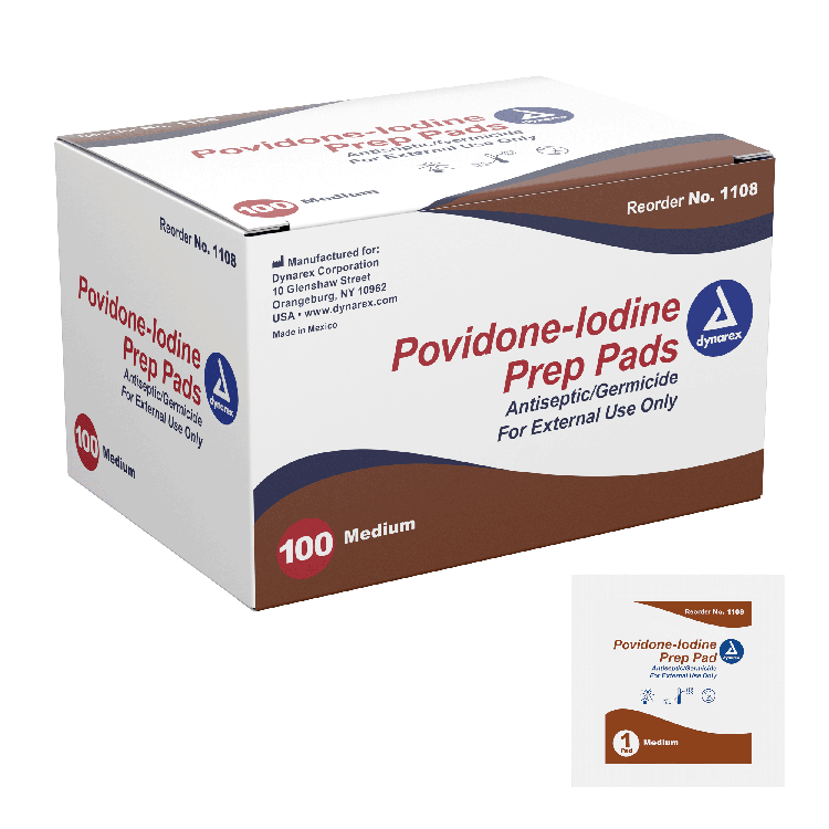 Dynarex Povidone Iodine Prep Pad, Medium, 100/bx, 10bxs/case (1000 Count)