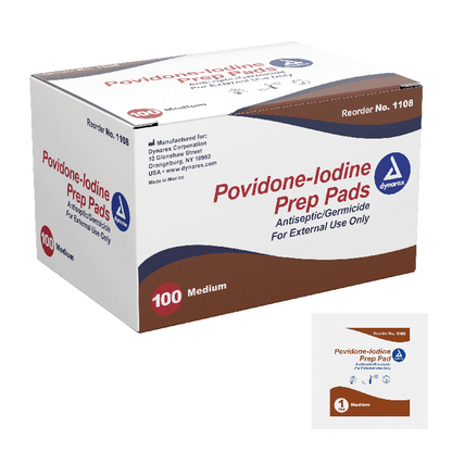 Dynarex Povidone Iodine Prep Pad, Medium, 100/bx, 10bxs/case (1000 Count)
