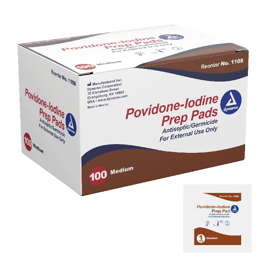 Dynarex Povidone Iodine Prep Pad, Medium, 100/bx, 10bxs/case (1000 Count)