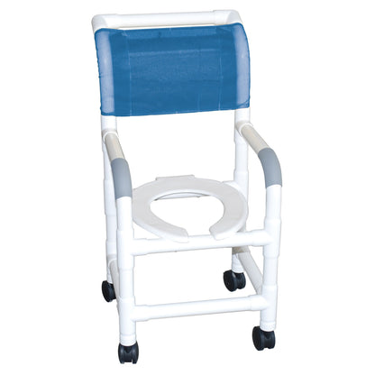 MJM International 115-3 Shower chair 15" internal width, for small adult or pediatric needs, 3" twin casters, open front seat, 250 lbs weight capacity