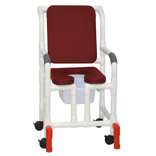 MJM International 118-3TW-SSDE-CBP-BG-OF-SQ-PAIL-AT Shower Chair With Soft Seat Deluxe Elongated, Cushion Back, Open Front, Square Pail And Anti-Tippers