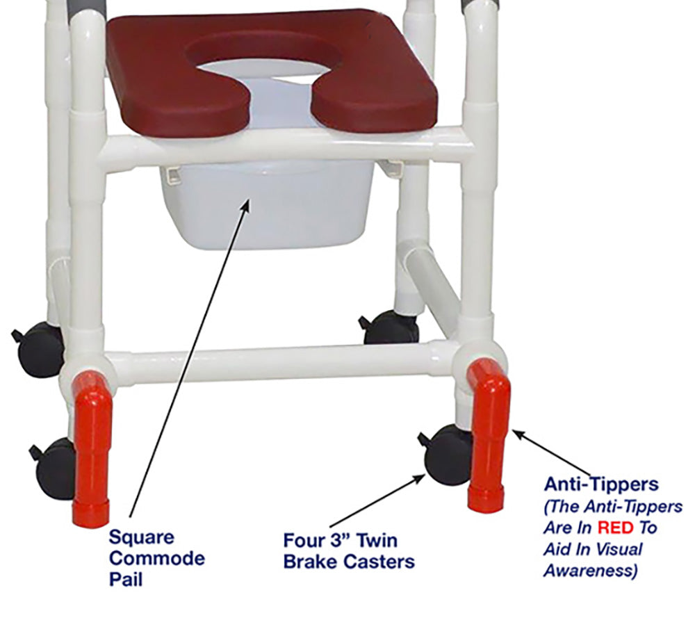 MJM International 118-3TW-SSDE-CBP-BG-SQ-PAIL-AT Shower Chair With Soft Seat Deluxe Elongated, Cushion Back, And Anti-Tippers