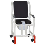MJM International 118-3TW-SSDE-CBP-BLK-OF-SQ-PAIL-AT Shower Chair With Soft Seat Deluxe Elongated, Cushion Back, Open Front, Square Pail And Anti-Tippers