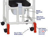 MJM International 118-3TW-SSDE-CBP-BLK-OF-SQ-PAIL-AT Shower Chair With Soft Seat Deluxe Elongated, Cushion Back, Open Front, Square Pail And Anti-Tippers