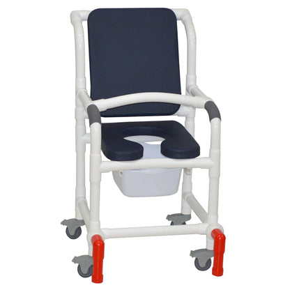 MJM International 118-3TL-SSDE-CBP-AB-10-QT-C-LSB-AT Shower Chair With Total Lock Casters, Soft Seat Deluxe Elongated, Cushion Back, Square Pail, Lap Security Bar and Anti-Tippers