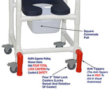 MJM International 118-3TL-SSDE-CBP-AB-10-QT-C-LSB-AT Shower Chair With Total Lock Casters, Soft Seat Deluxe Elongated, Cushion Back, Square Pail, Lap Security Bar and Anti-Tippers