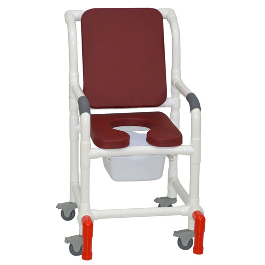 MJM International 118-3TL-SSDE-CBP-BG-10-QT-C-AT Shower Chair With Total Lock Casters, Soft Seat Deluxe Elongated, Cushion Back, Square Pail, and Anti-Tippers