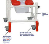 MJM International 118-3TL-SSDE-CBP-RD-DDA-10-QT-C-AT Shower Chair With Total Lock Casters, Soft Seat Deluxe Elongated, Cushion Back, Dual Swing Away Armrests, Square Pail and Anti-Tippers