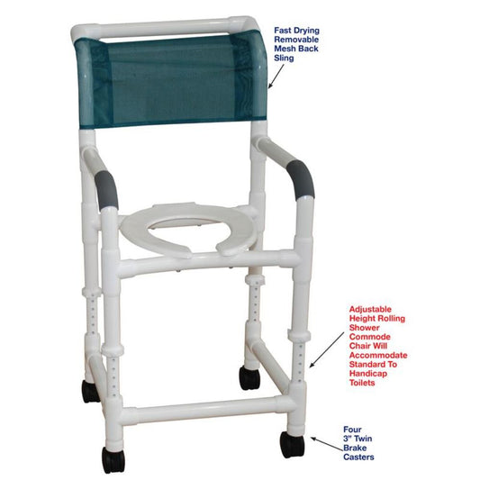 MJM International 118-3TW-ADJ Shower Chair PVC Frame 18 Inch Seat Width 300 lbs. Weight Capacity